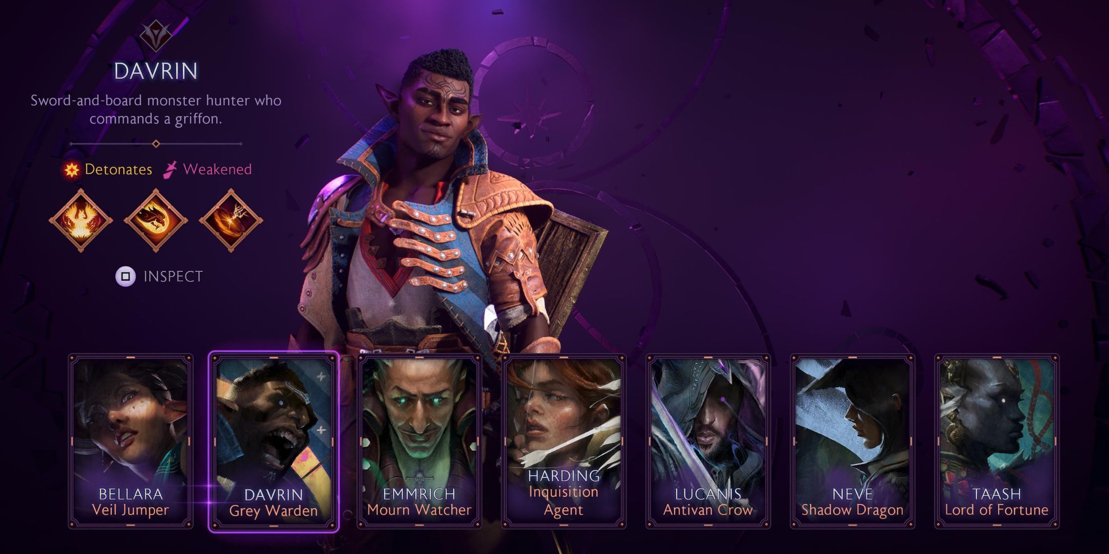 Dragon Age The Veilguard Davrin from the party select screen