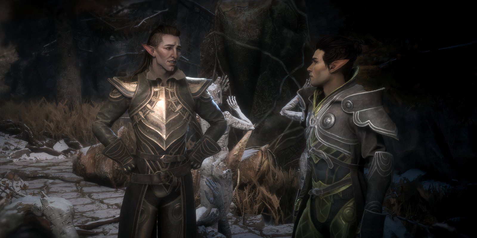 Solas habla con Felassan en la memoria del Disruptor en Dragon Age: The Veil