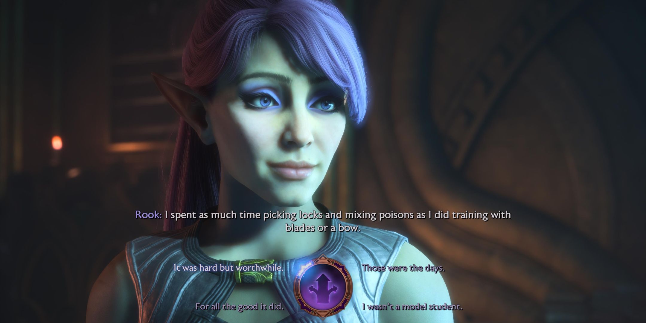 Dragon Age The Veilguard Rook with a rather benign choice in dialogue