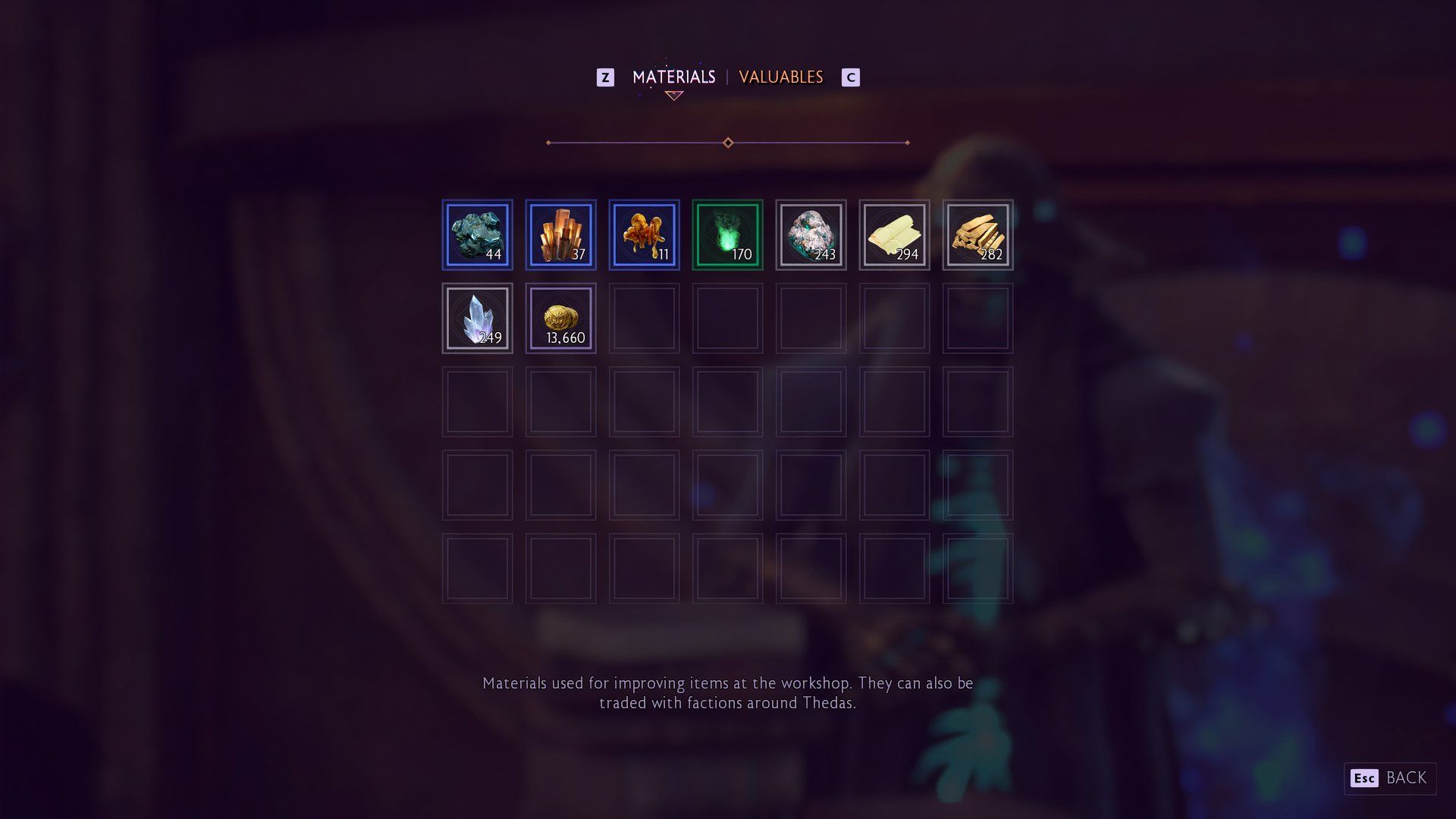  The Veilguard can also show players Materials Rook has gathered that can be traded for upgrades.