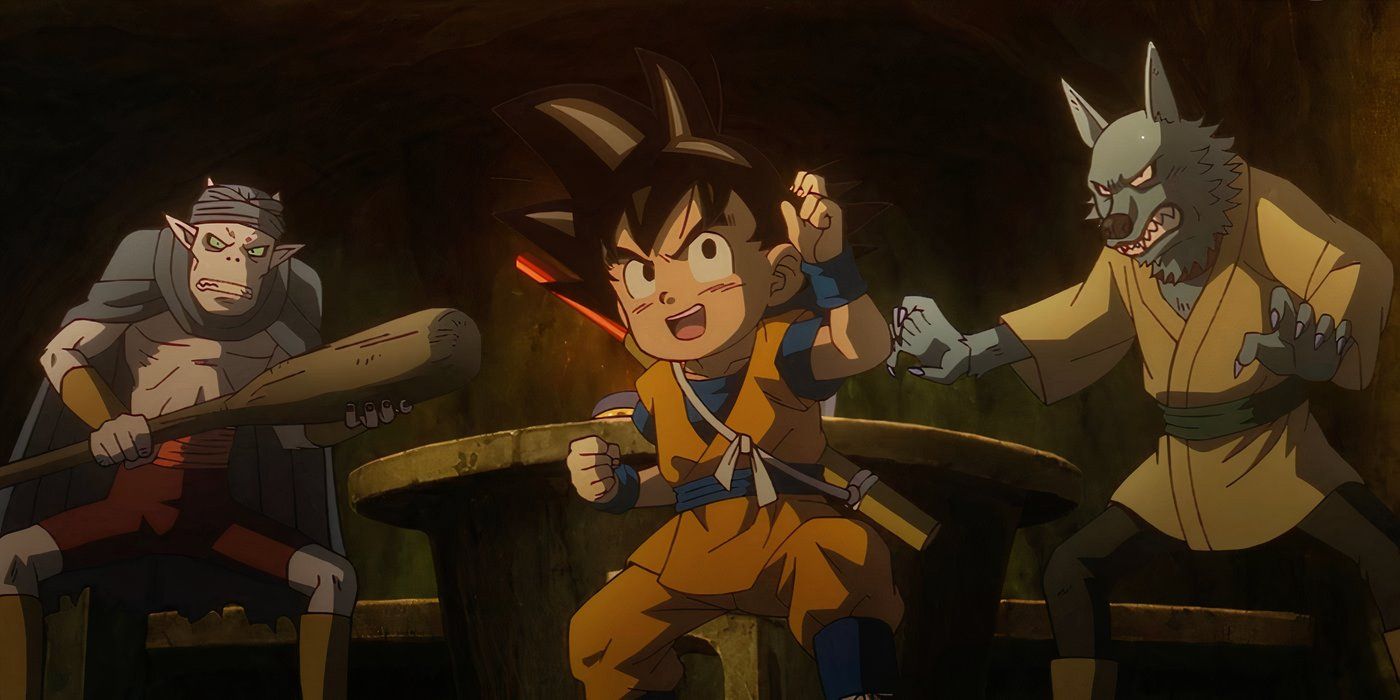 Goku in a fighting stance preparing for battle in a bar from Dragon Ball Daima Episode #3.