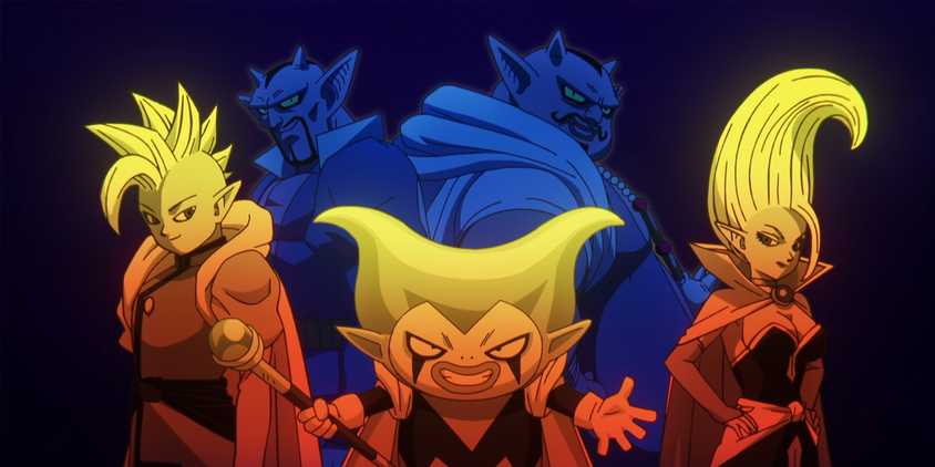 A group shot of Dragon Ball Daima's villains from the opening credits, seemingly featuring Demon King Abura.