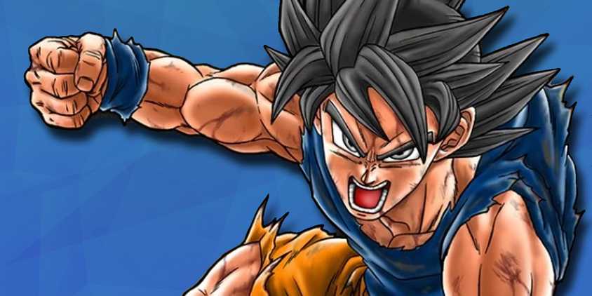 Goku using his True Ultra Instinct on a geometric background.