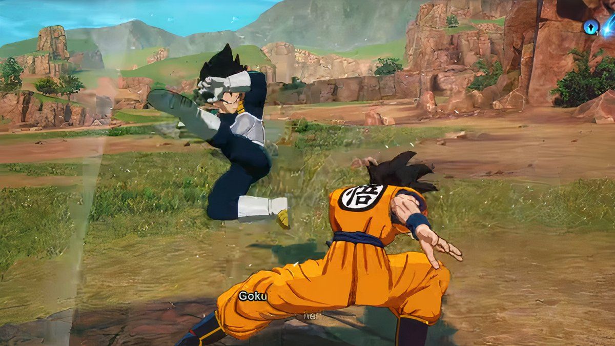 Goku doing a Sonic Sway dodge to the right in Dragonball Sparking Zero