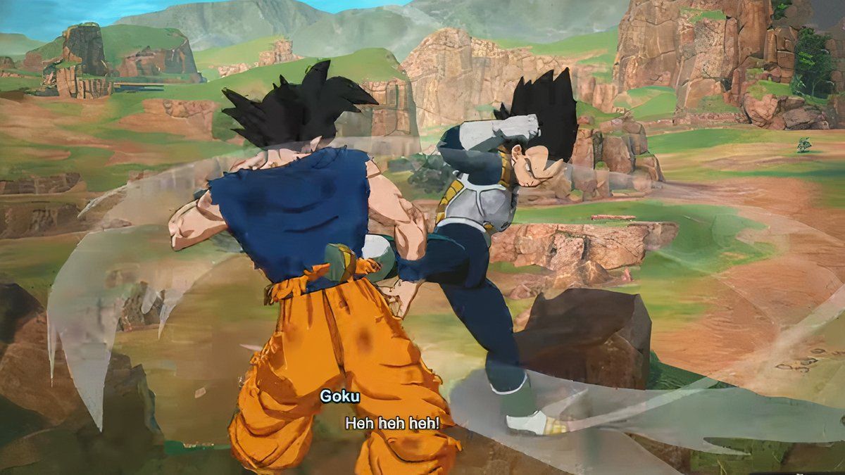 Goku se esquivando de um ataque com Sonic Sway em Dragon Ball Sparking Zero