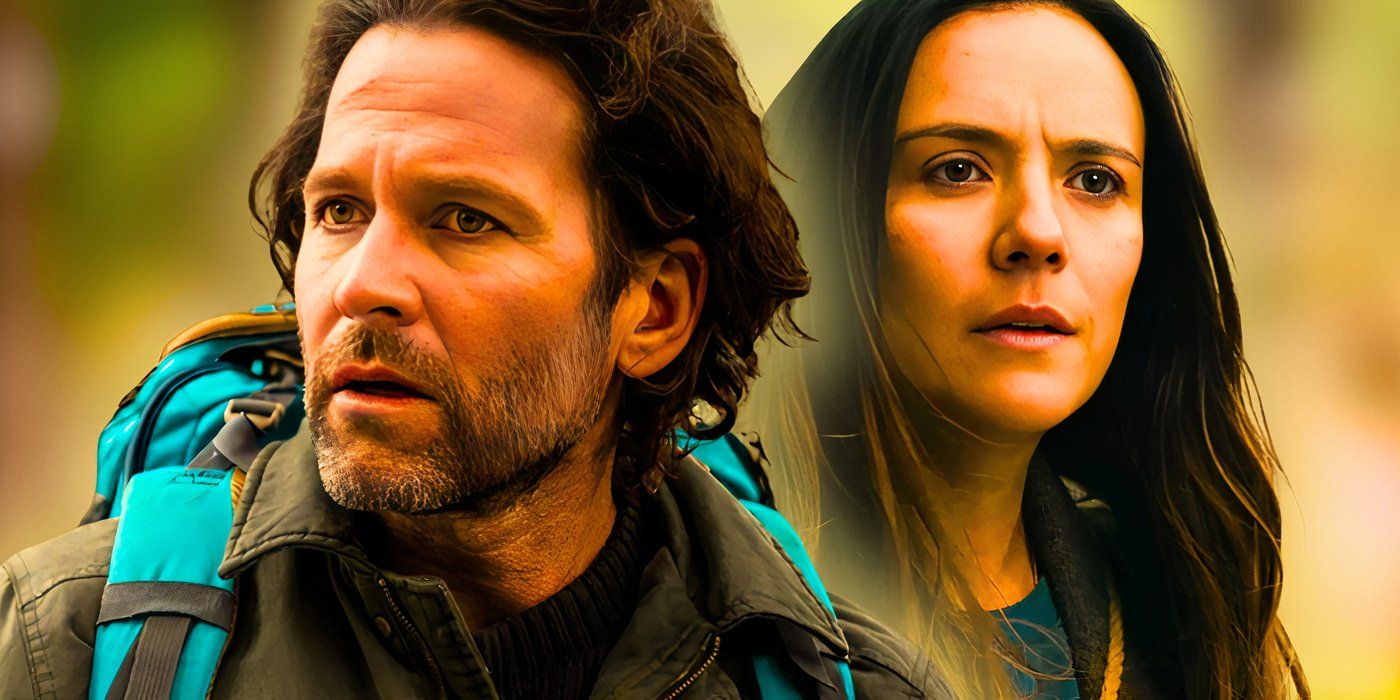 Eion Bailey as Jim Matthews and Catalina Sandino Moreno as Tabitha Matthews both look surprised in From season 3