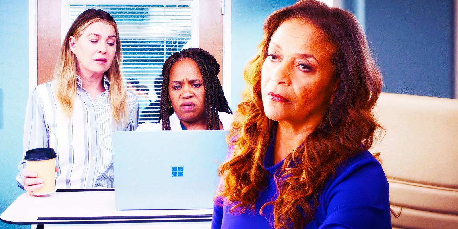 Ellen Pompeo as Meredith Grey, Chandra Wilson as Miranda Bailey and Debbie Allen as Catherine Fox in Grey's Anatomy season 21, episode 2-1