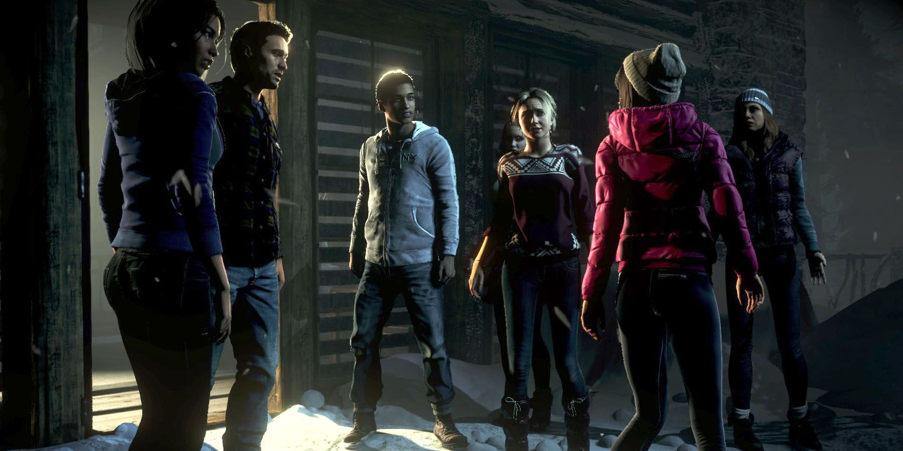 Emily Mike Matt Sam and Ashley speak to Beth in Until Dawn