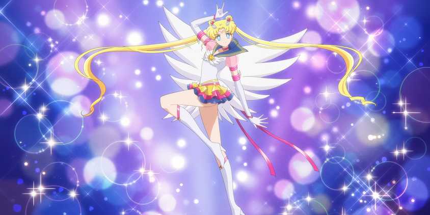 Eternal Sailor Moon strikes a pose at the end of her transformation sequence.