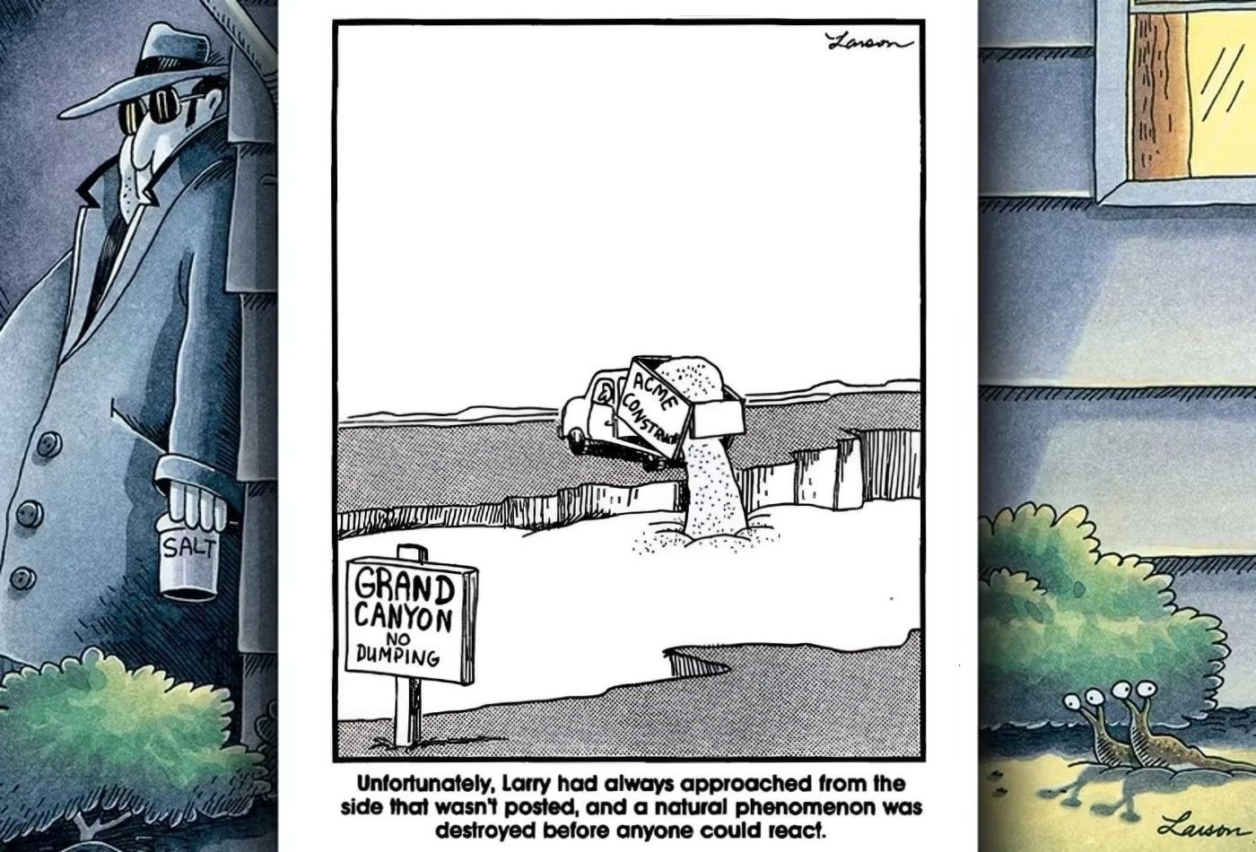 far side comic acme fills in the grand canyon