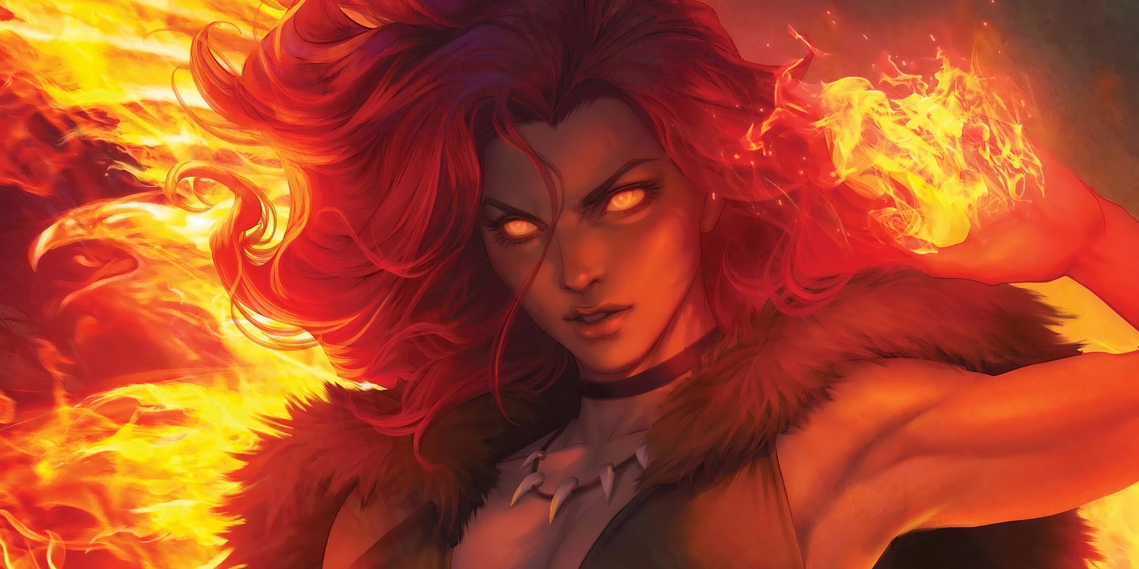 Firehair is set ablaze by the power of the Phoenix Force.