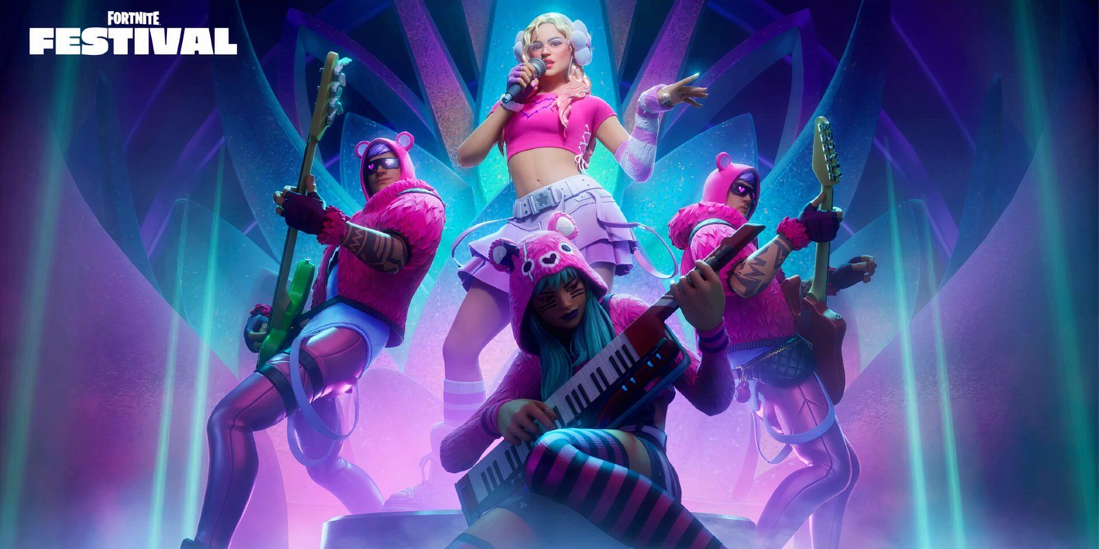 Imagen promocional del Festival de la Temporada 5 de Fortnite con la cantante Carol G y equipo temático