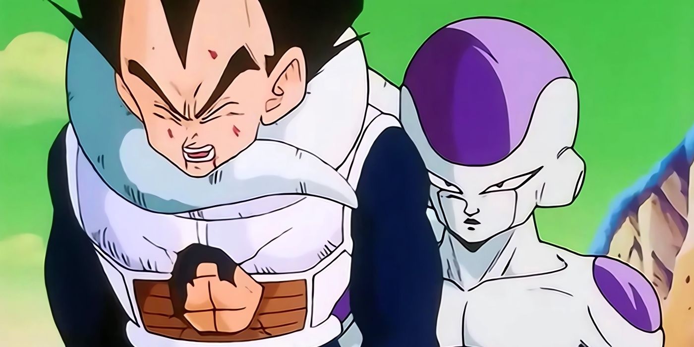 Frieza defeats Vegeta and prepares to kill him during their first battle.