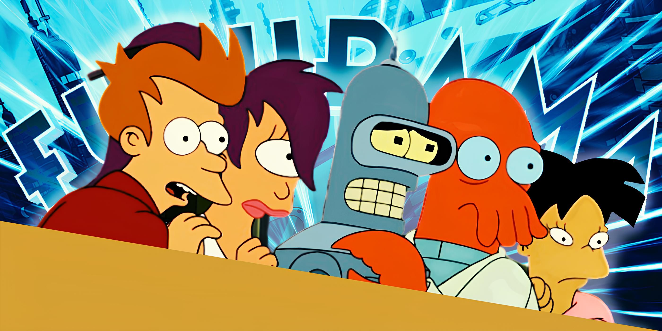 Futurama Characters in Front of a Glowing Logo