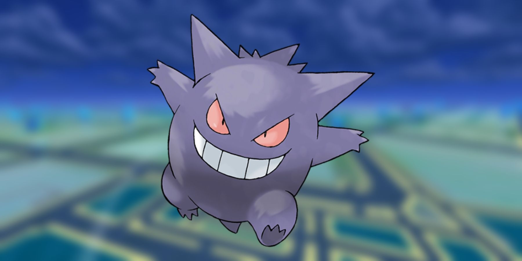 Gengar against the map for Pokemon GO, the game of which Lick & Shadow Ball is its best moveset