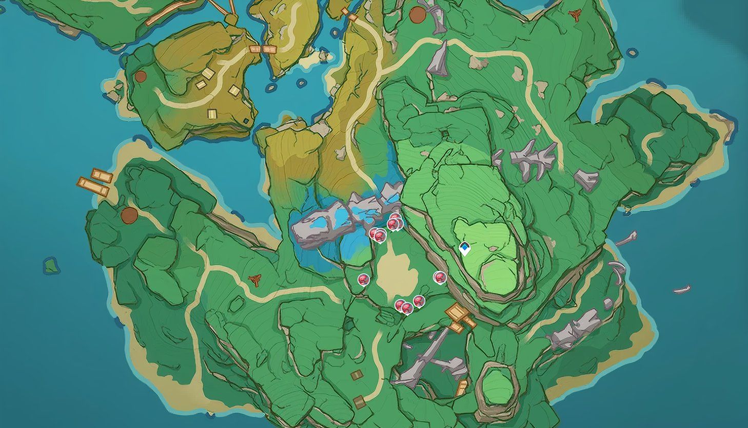 Un mapa que muestra todas las ubicaciones de Dendrobium en Serpent's Head en Genshin Impact