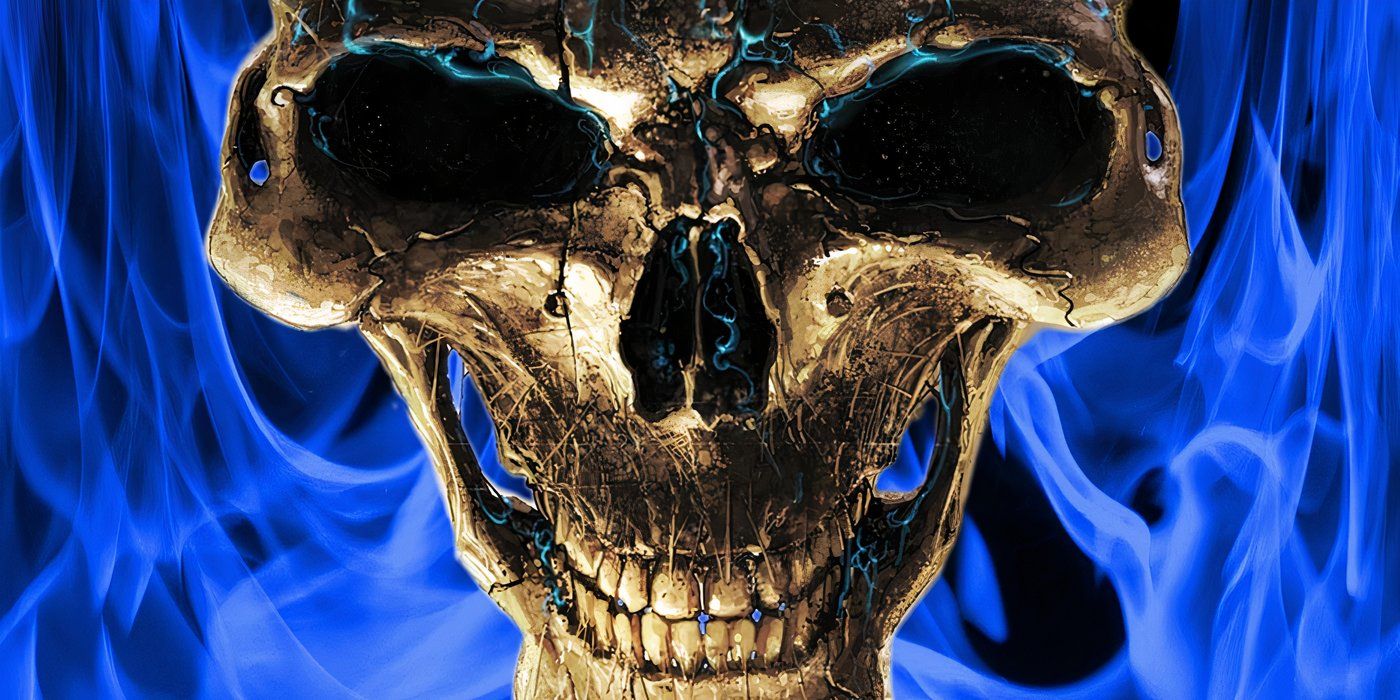 Ghost Rider skull surrounded by blue flames on all sides