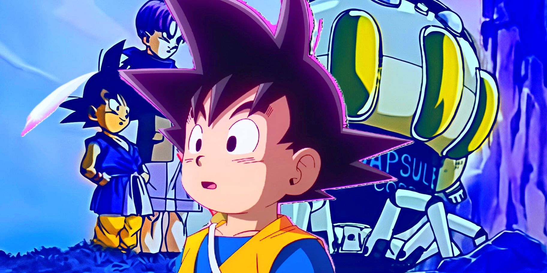 goku dragon-ball daima in front of Dragon Ball GT visuals