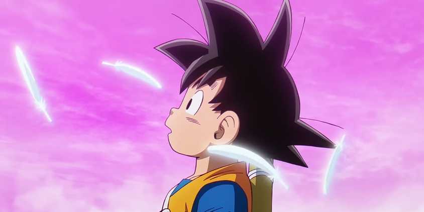 goku surrounded by feathers dragon ball daima