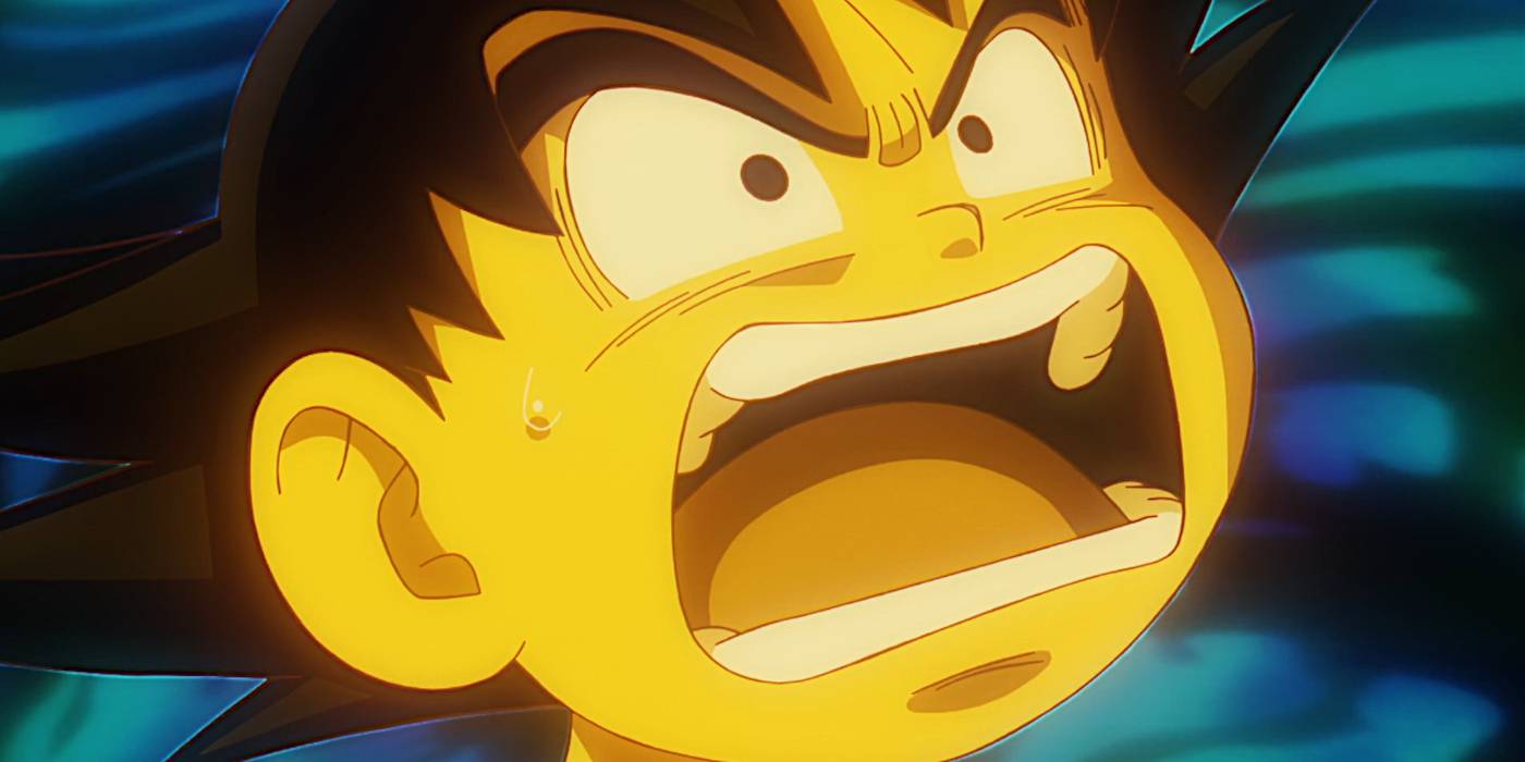 Goku reacciona con horror al ser reducido a un niño en el episodio 1 de Dragon Ball Daima.