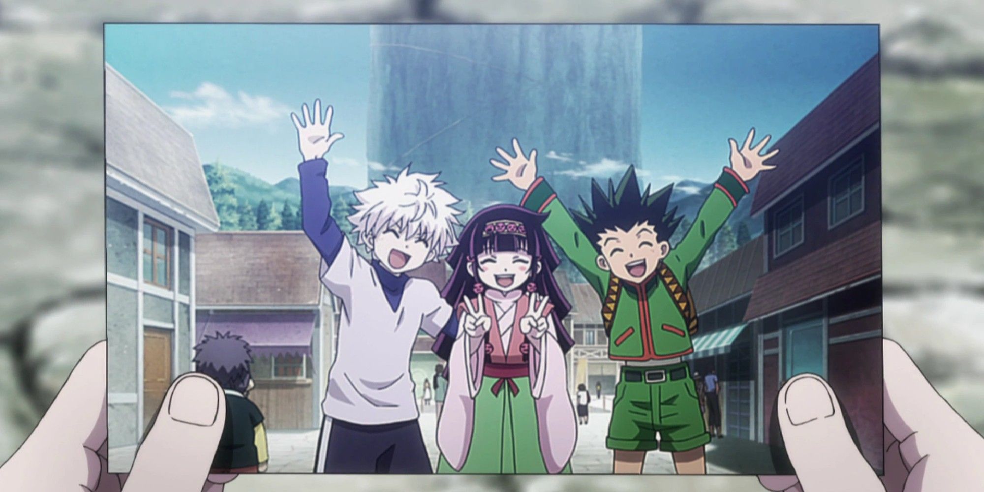 Gon, Killua and Alluka posing for a group picture