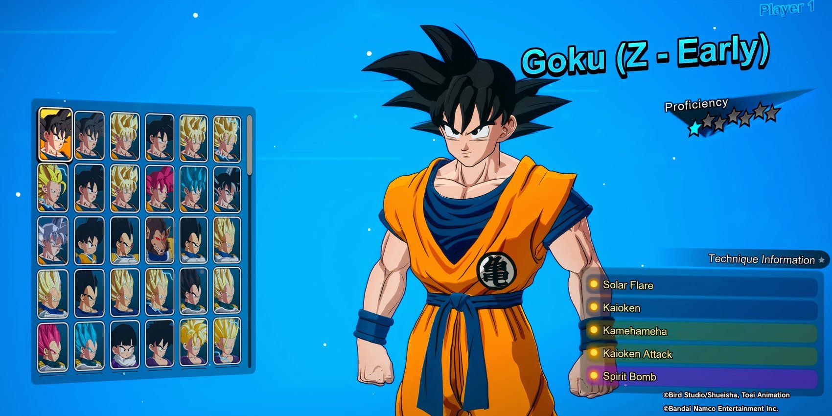 Goku do seletor de personagens em Dragon Ball: Sparking! Zero