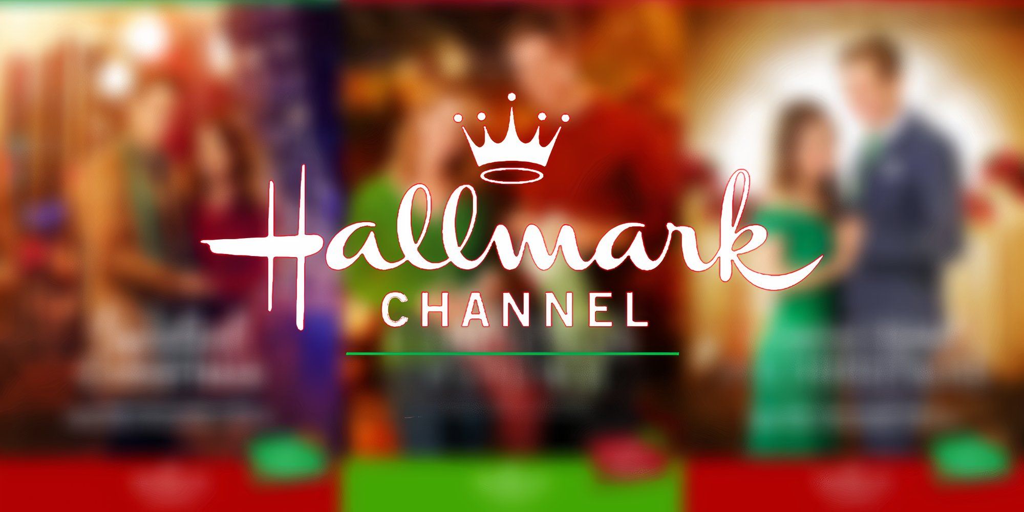 A blurred image of several Hallmark Christmas movies behind the logo for Hallmark