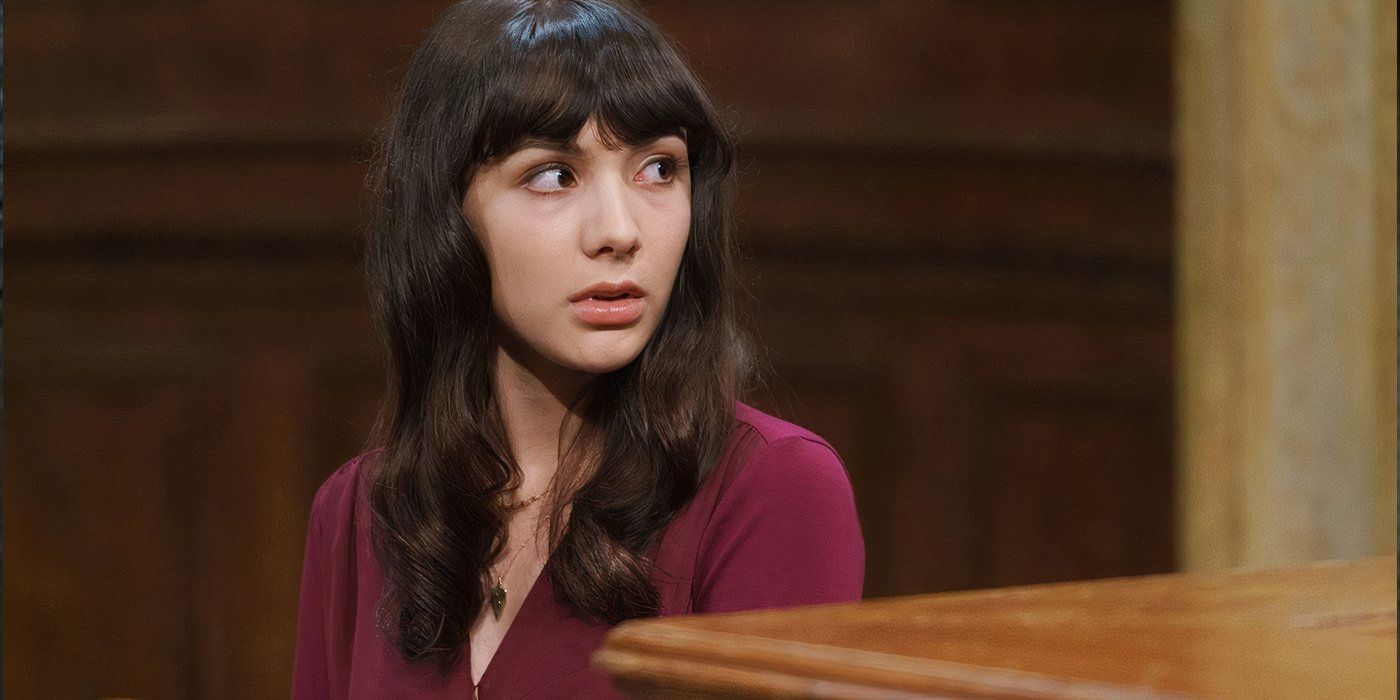 Hannah Marks as Evie Barnes on the stand in Law & Order SVU