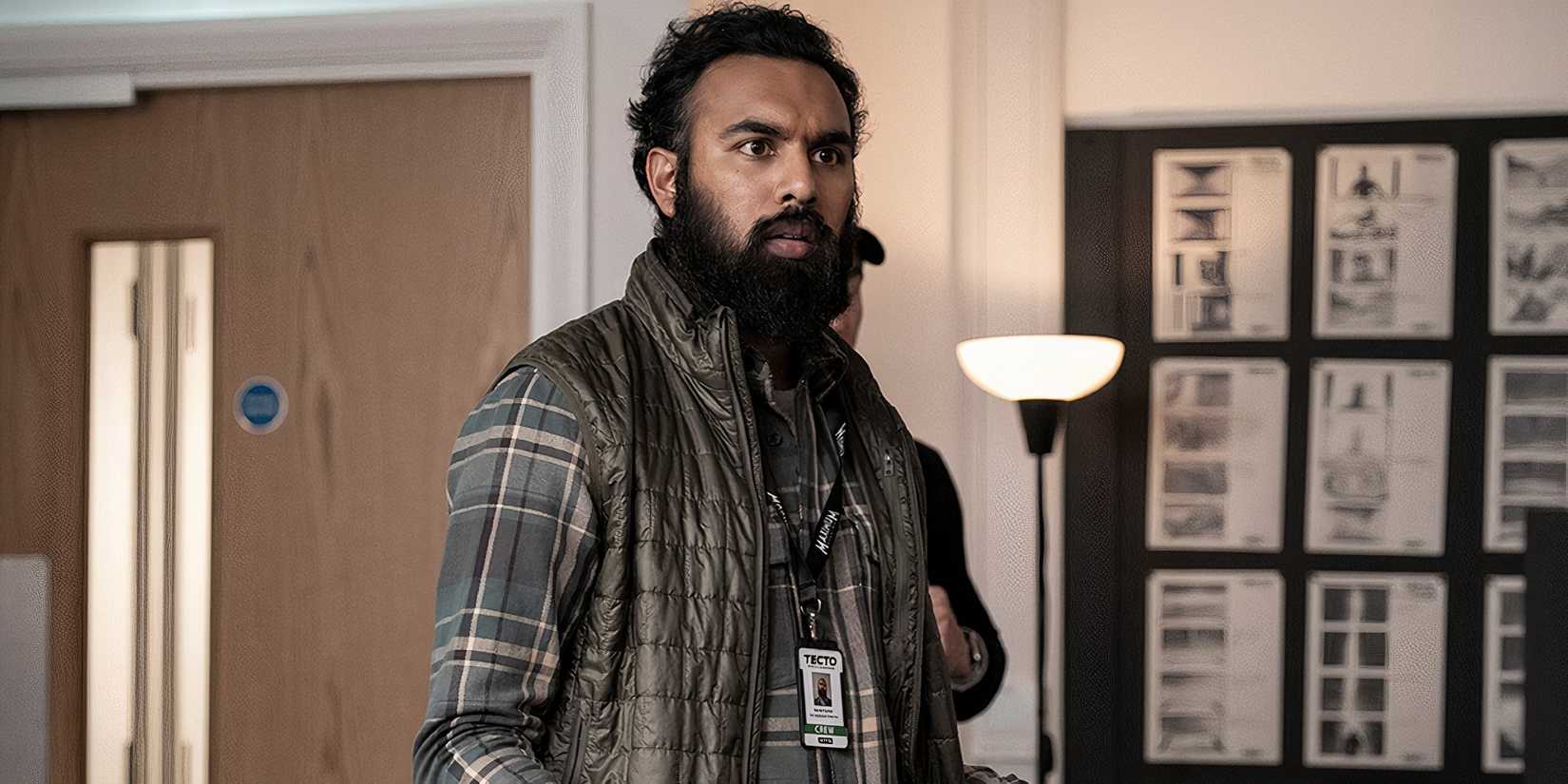 Himesh Patel's Daniel looking surprised by something in The Franchise