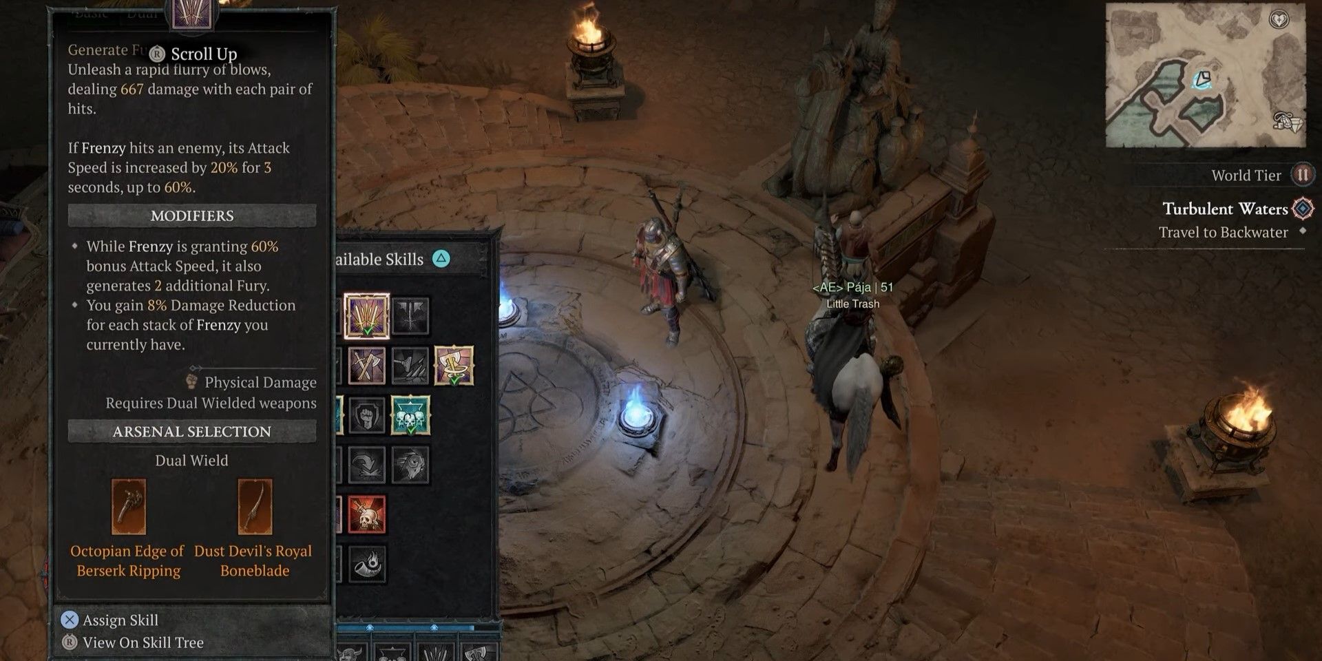 An example of assigning an Arsenal Weapon to a skill in Diablo 4