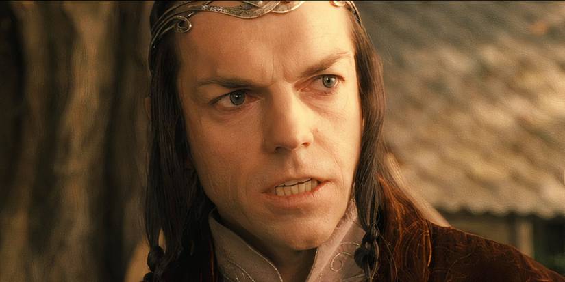 Hugo Weaving's Elrond speaking with the fellowship in Lord of the Rings