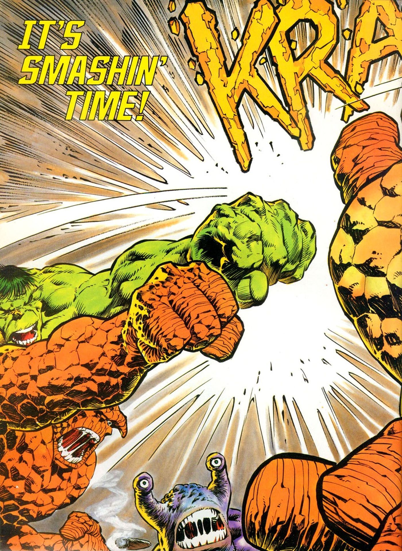 Comic Page: Hulk and the Thing defeat Basher McCrusher.