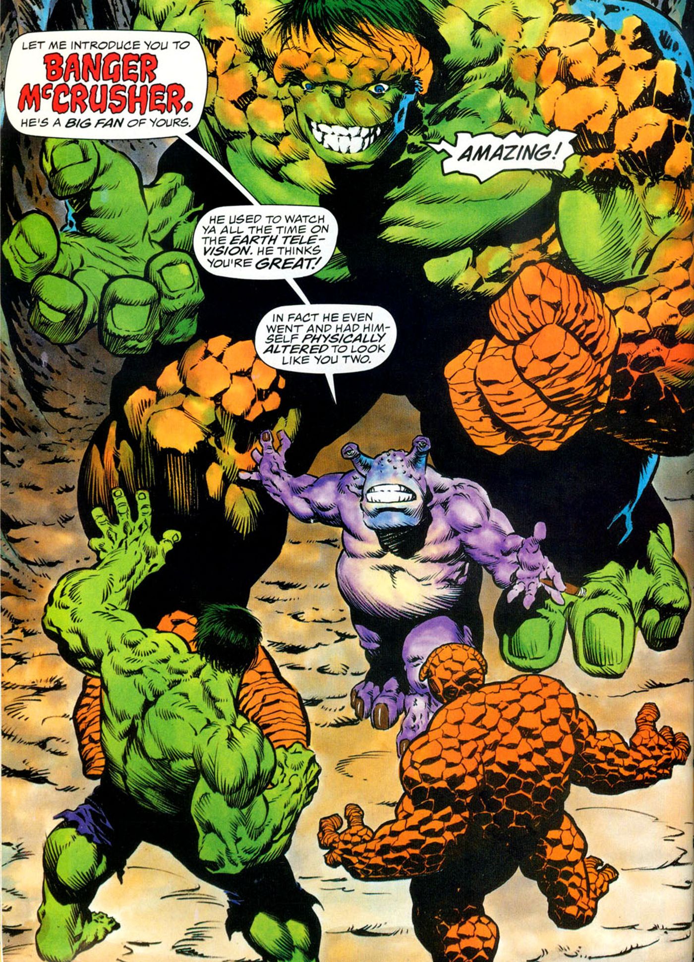 Comic Page: Hulk and the Thing meet Banger McCrusher.