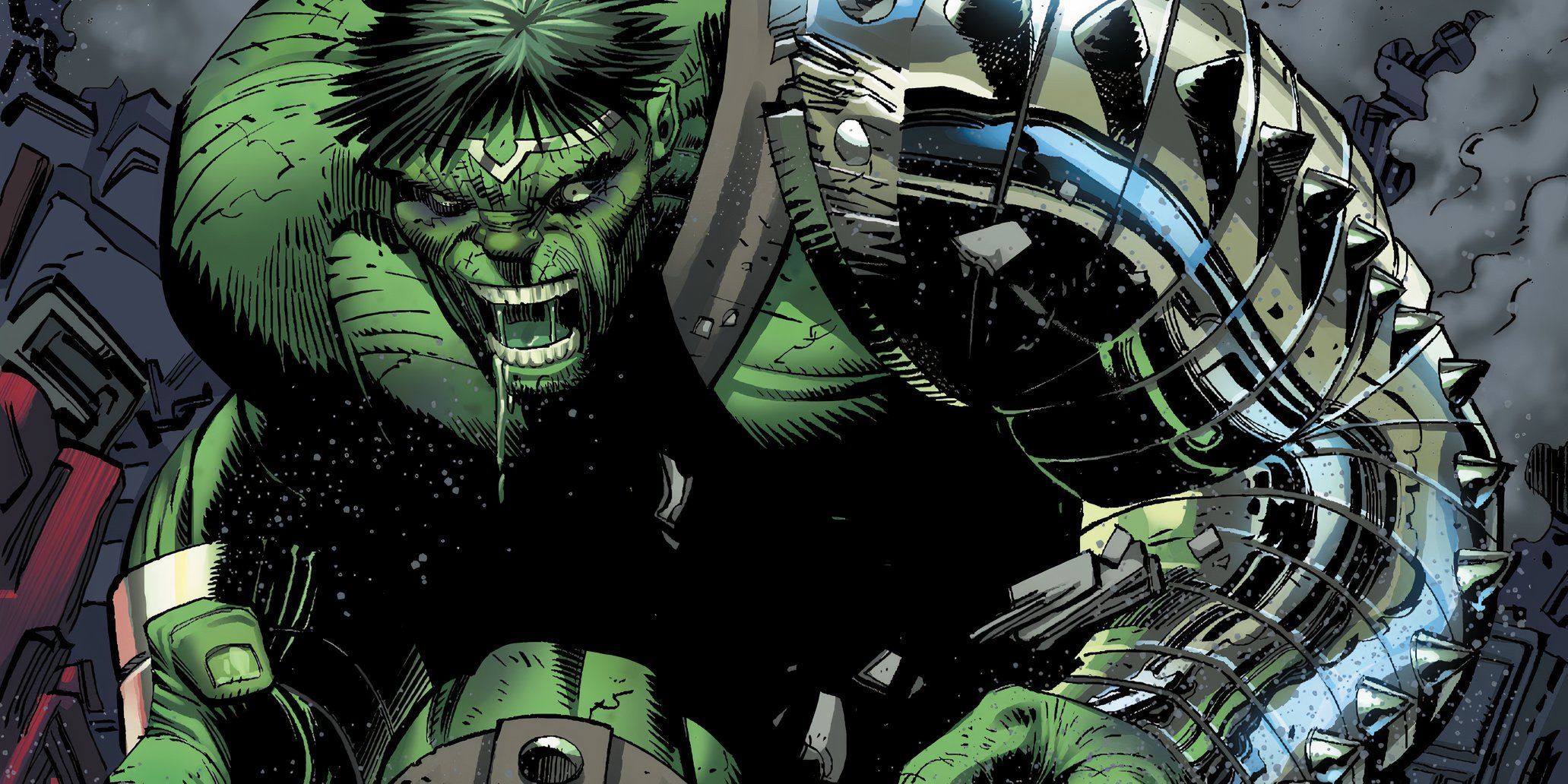 Hulk in a primal rage while fighting the heroes of Earth.