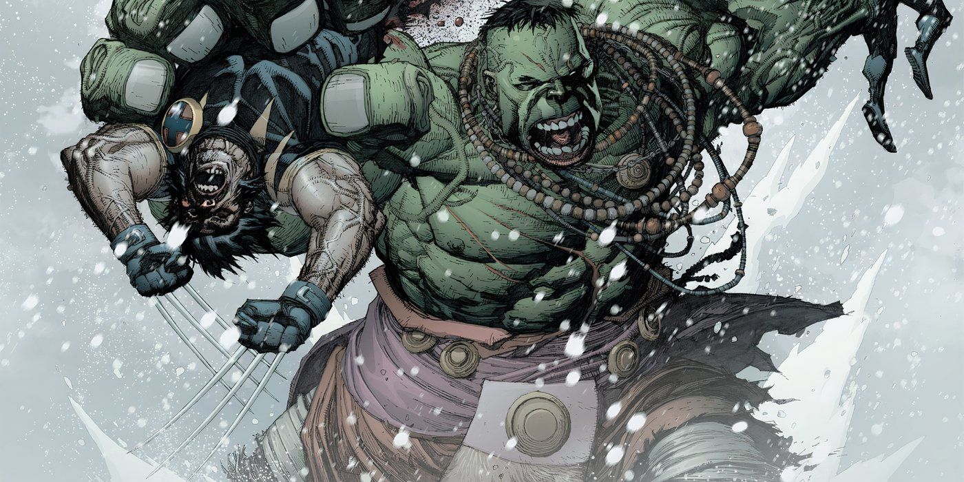 Hulk ripping Wolverine in half at the waist. 