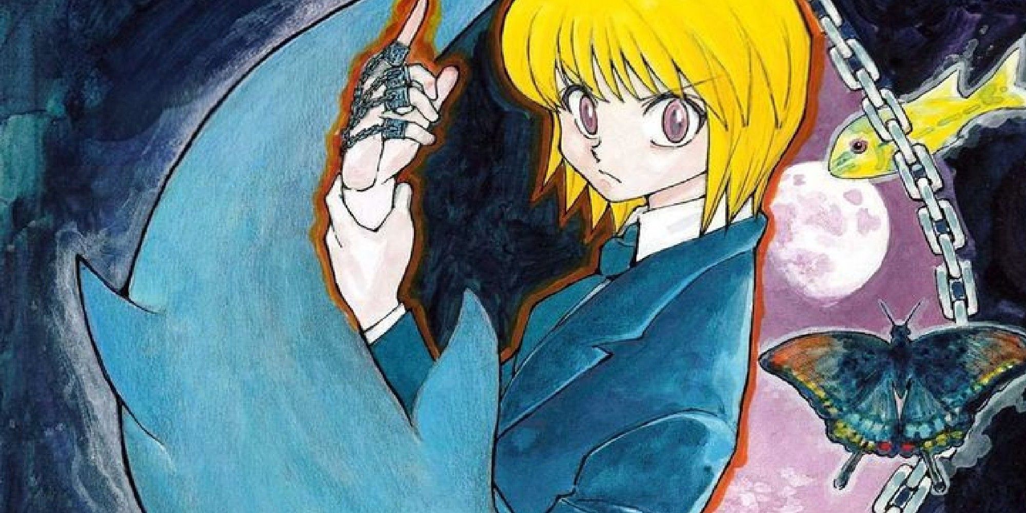 Capa do volume 33 de Hunter X Hunter com Kurapika e um golfinho