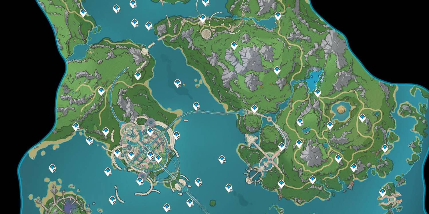 El mapa del área de Genshin Effect Fontaine está marcado con áreas de Waypoint