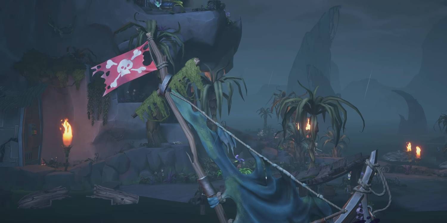 Epic Mickey Rebrushed Smee's Boat rising out of the water on Skull Island after freeing first of three anchors holding it down