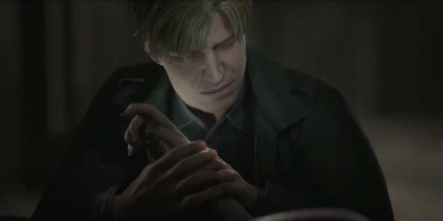 Silent Hill 2 Remake James holding Maria's hand after finding her dead in Room 208.