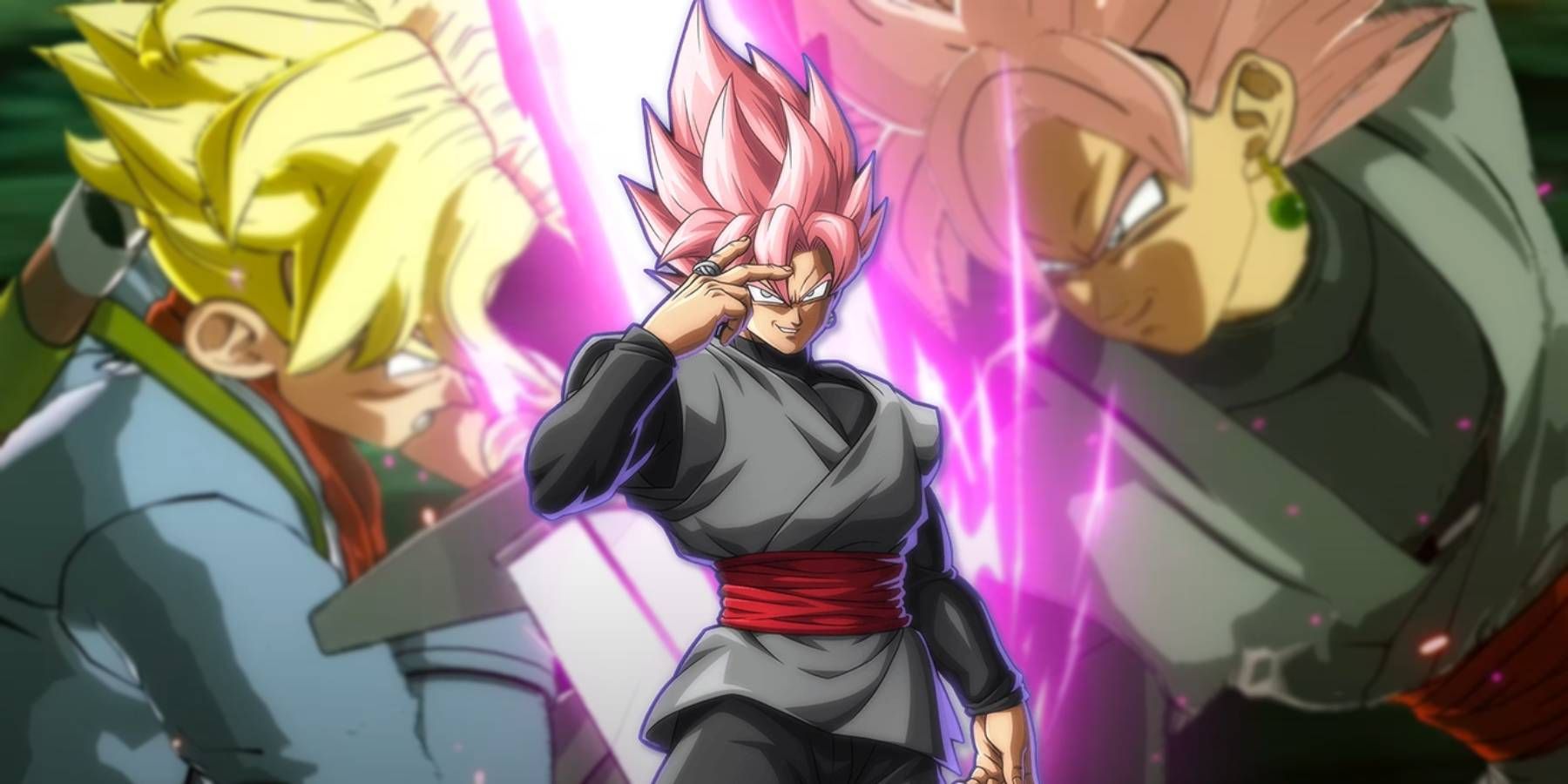 Dragon Ball: ¡Chispa! Zero Goku Black Super Saiyan Rose choca con el futuro baúl y Goku Black al fondo