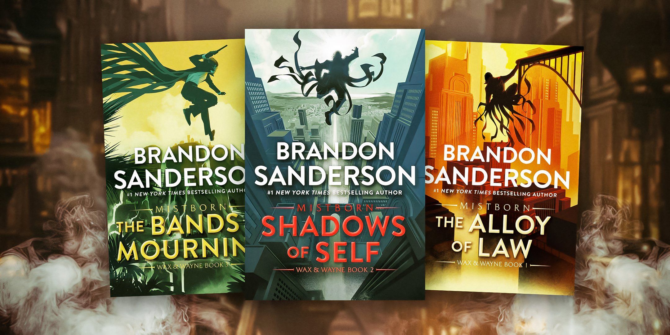 A collage of book covers from Brandon Sanderson's Mistborn Era 2 books 