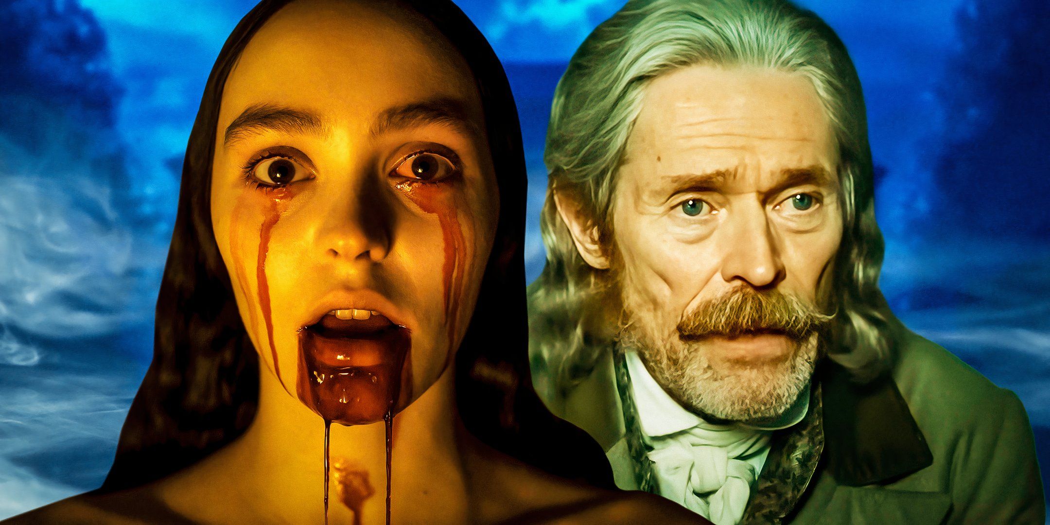 Lily-Rose Depp and Willem Dafoe as Ellen Hutter and Albin Eberhart Von Franz respectively in Nosferatu (2024)