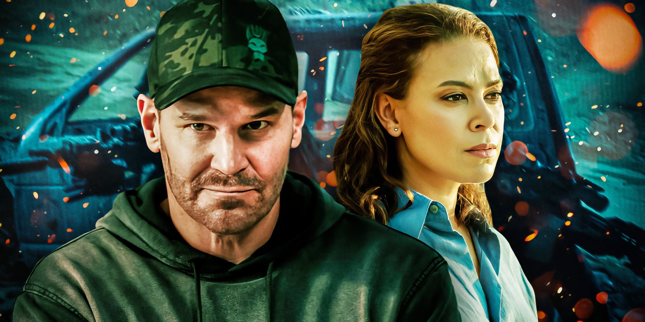 David Boreanaz as Jason Hayes and Toni Trucks as Lisa Davis in SEAL Team.