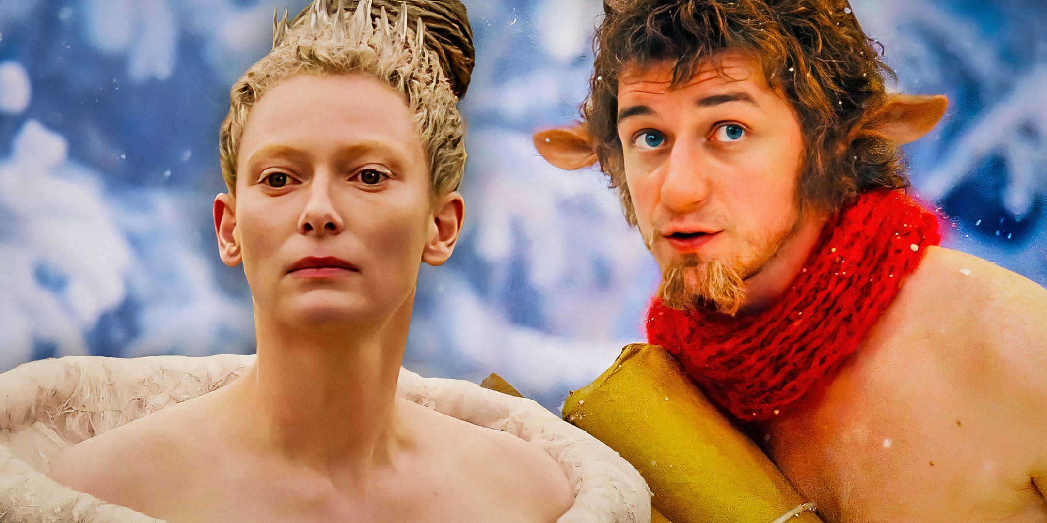 Tilda Swinton as The White Witch and James McAvoy as Mr. Tumnus in The Chronicles of Narnia: The Lion, the Witch and the Wardrobe.