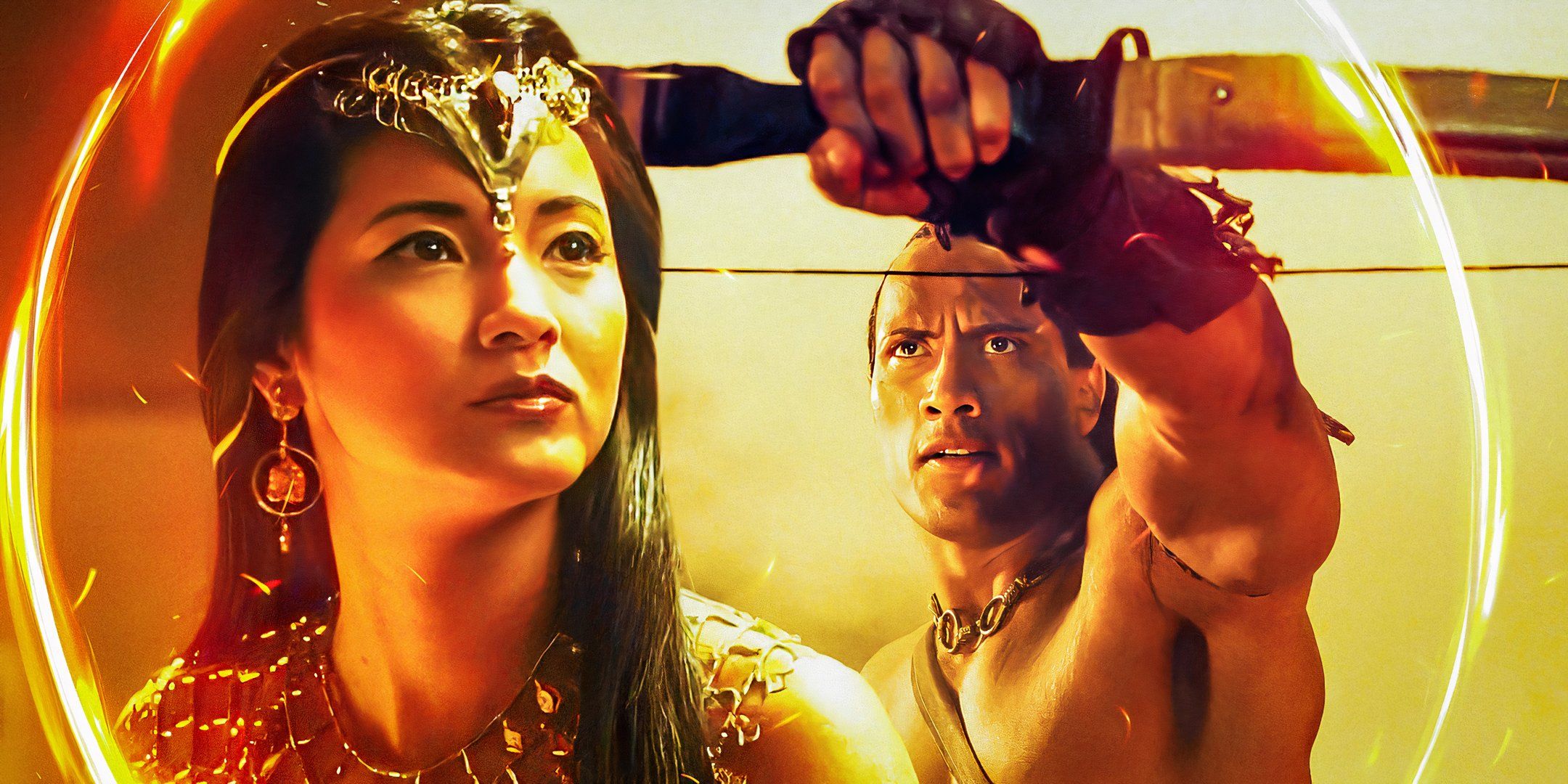 Kelly Hu and Dwayne Johnson in The Scorpion King