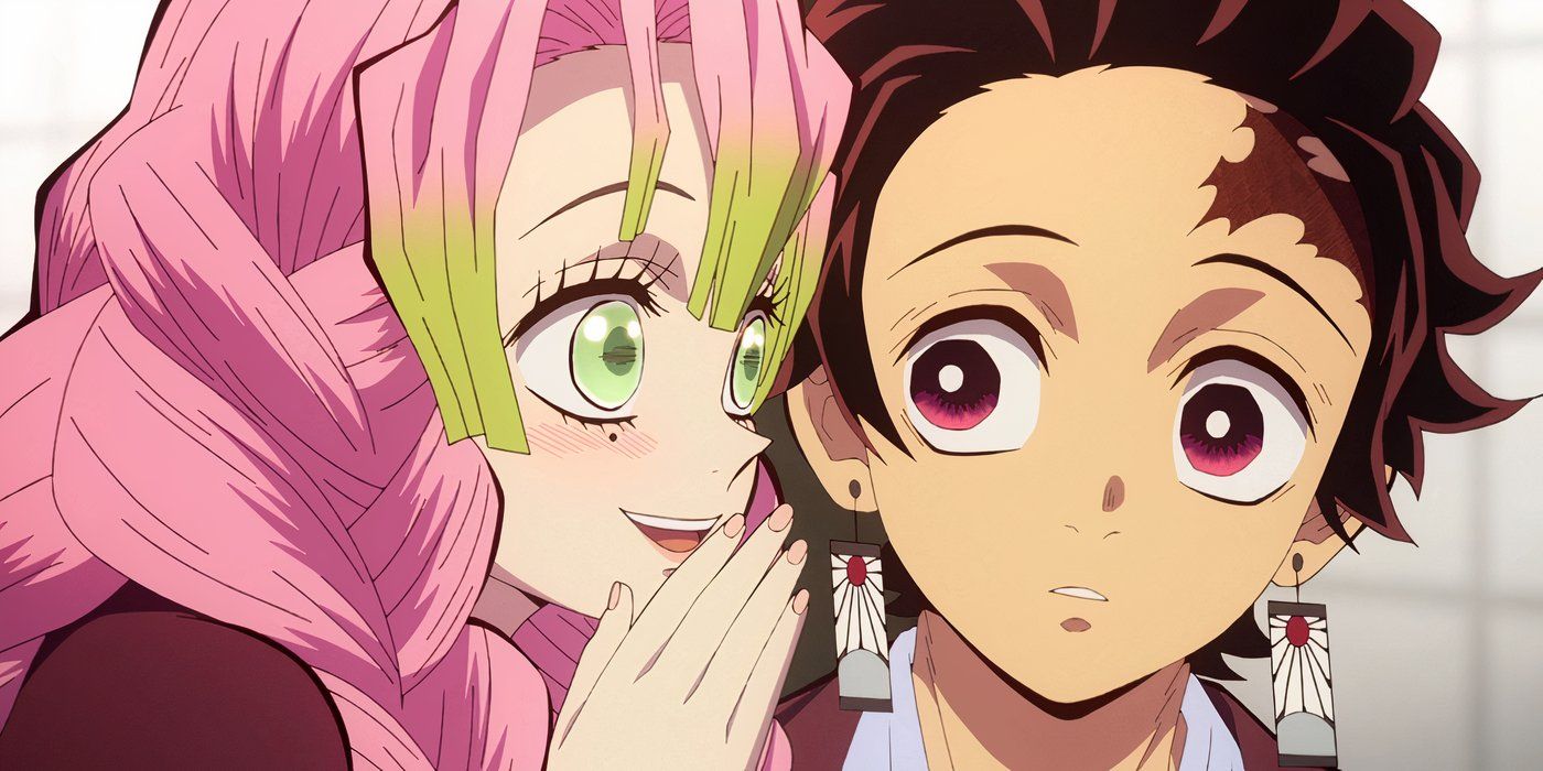 Mitsuri Kanroji whispering to Tanjiro Demon Slayer