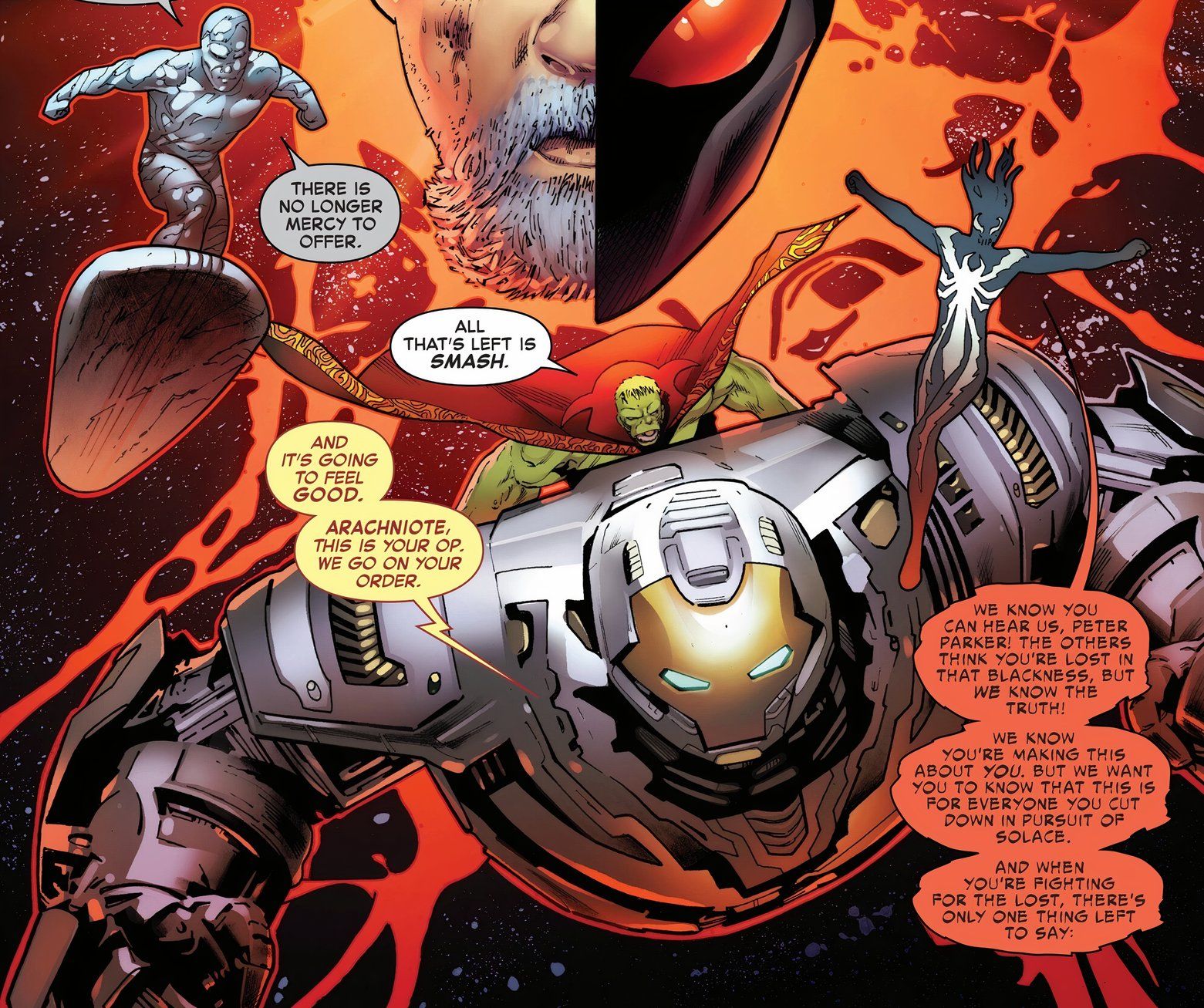 Iron Man Hulkling and the GotG confront King in Black Spider-Man