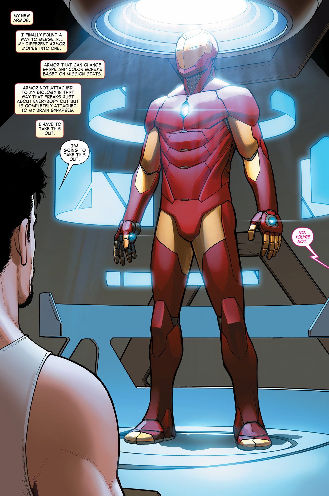 Tony Stark look at the Iron Man Model Prime Armor 