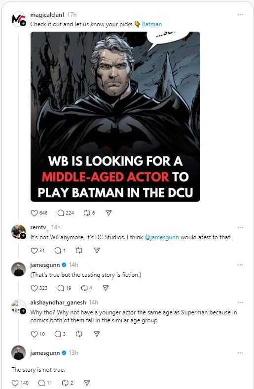 James Gunn aborda los últimos rumores sobre el casting de Batman para el Universo DC