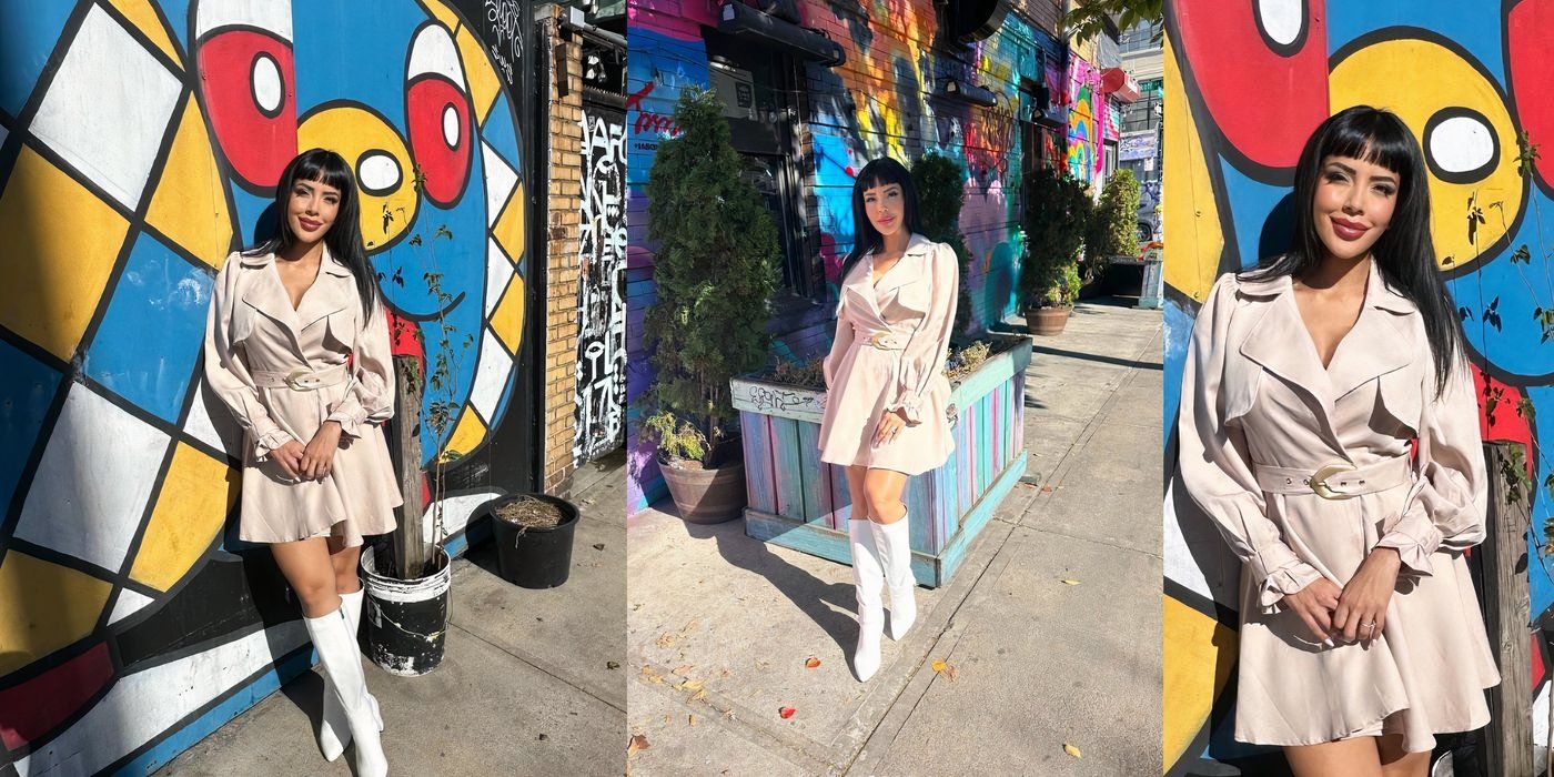 Jasmine Pineda em 90 Day Fiance posando em Nova York com franja no cabelo